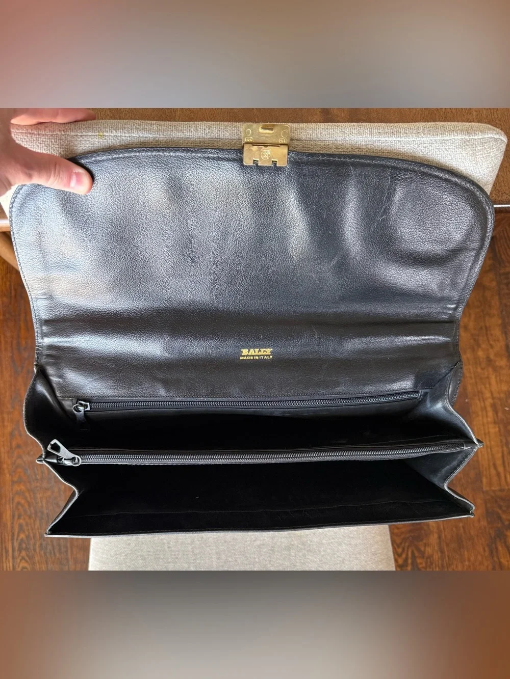 Vintage Bally Italy Black Leather Briefcase Attaché Brass Lock & Original Key
